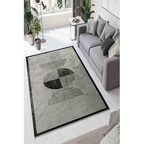 Ivy Bronx Grey Round and line Soft Machine Washable Stain